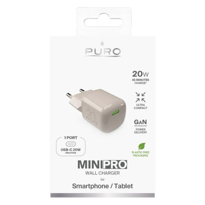 PURO - Ladeadapter MiniPro USB-C, GaN, 20W, sandshell