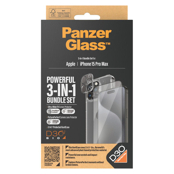 Bundle PicturePerfect + Panzerglas UWF + Hard Case D3O für iPhone 15 Pro Max, PanzerGlass