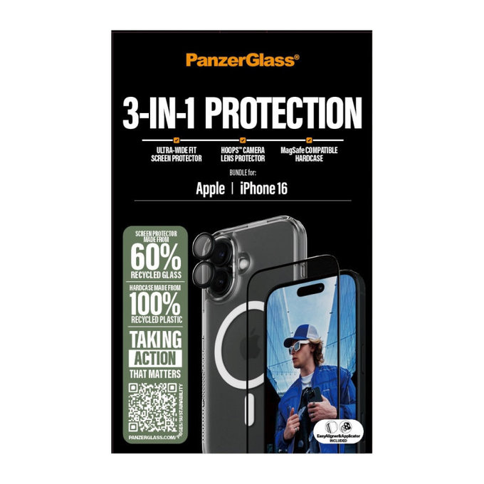Bundle 3-in-1 Hoops + UWF Panzerglas + Hard Case für iPhone 16, PanzerGlass