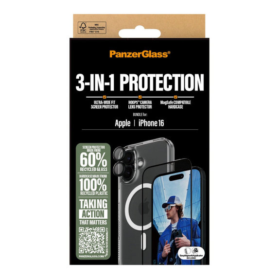 Bundle 3-in-1 Hoops + UWF Panzerglas + Hard Case für iPhone 16, PanzerGlass