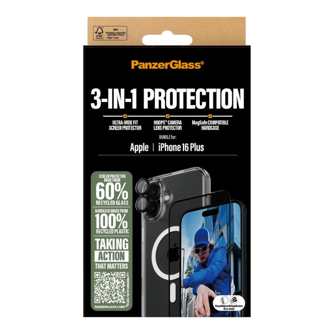 Bundle Hoops + UWF Panzerglas + Hard Case für iPhone 16 Plus, PanzerGlass