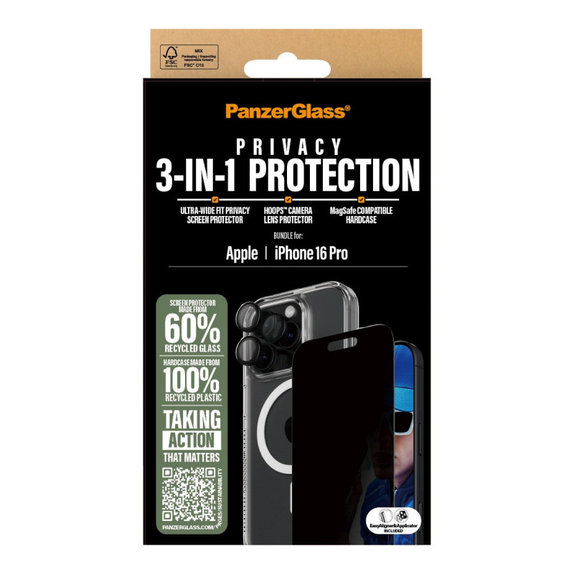 Bundle Hoops + UWF Privacy Panzerglas + Hard Case für iPhone 16 Pro, PanzerGlass