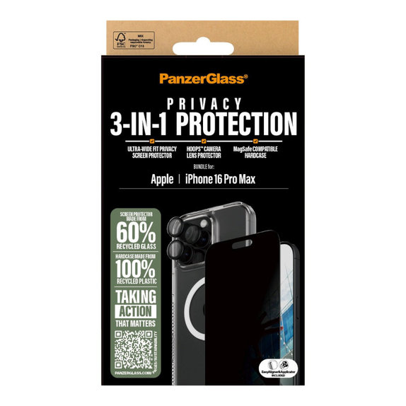 Bundle Hoops + UWF Privacy Panzerglas + Hard Case für iPhone 16 Pro Max, PanzerGlass