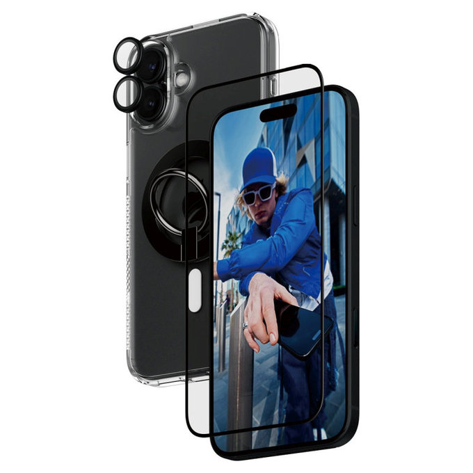 Bundle Hoops + UWF Panzerglas + Hard Case + Magnetic Ring Mount für iPhone 16 Plus, PanzerGlass