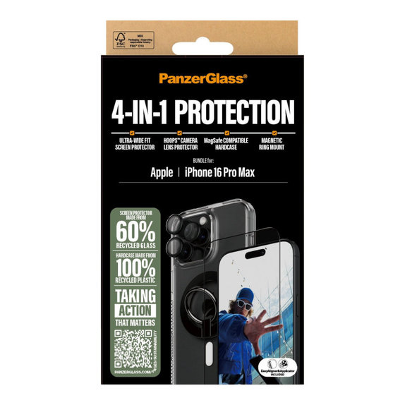 Bundle Hoops + UWF Panzerglas + Hard Case + Magnetic Ring Mount für iPhone 16 Pro Max, PanzerGlass