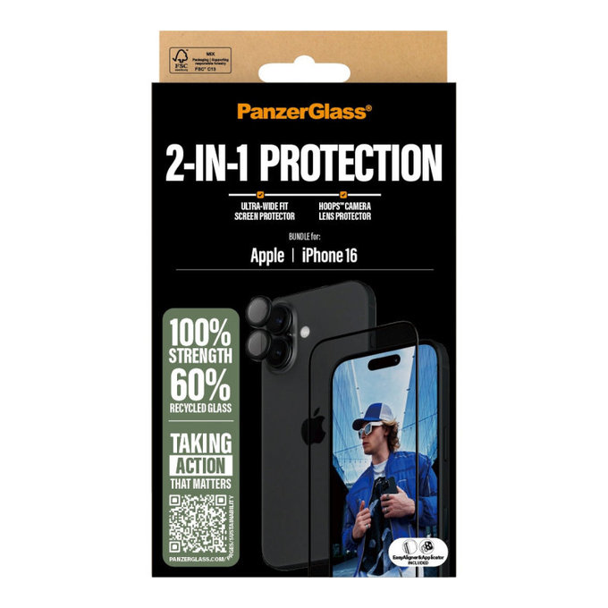 Bundle Hoops + UWF Schutzglas für iPhone 16, PanzerGlass
