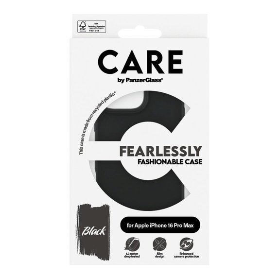 Fearlessly Hülle für iPhone 16 Pro Max, Schwarz, CARE