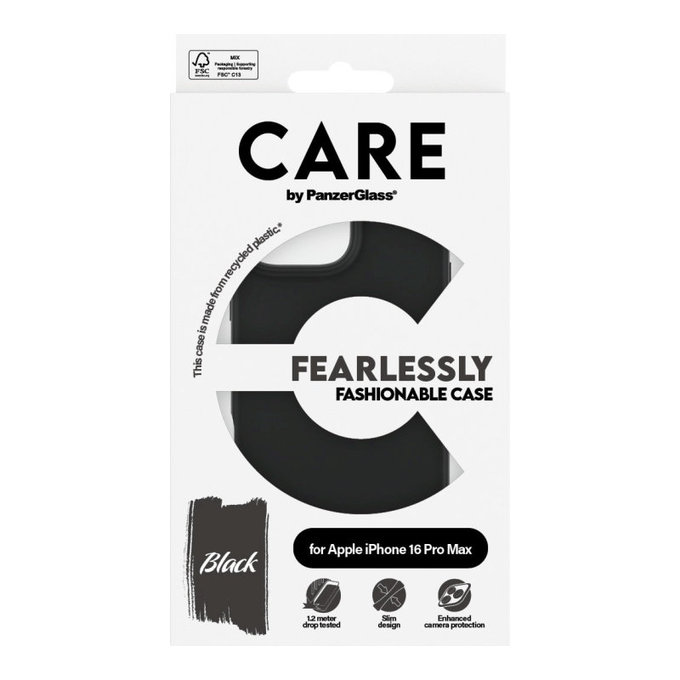 Fearlessly Hülle für iPhone 16 Pro Max, Schwarz, CARE