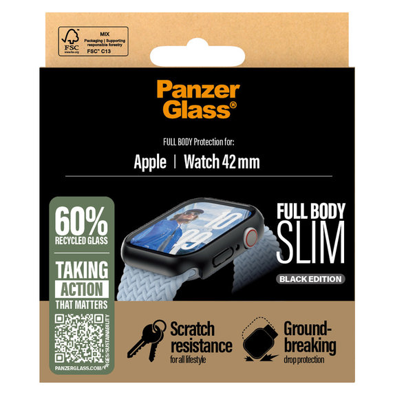 Panzerglas Full Body Slim für Apple Watch 11/10 42 mm, Schwarz, PanzerGlass