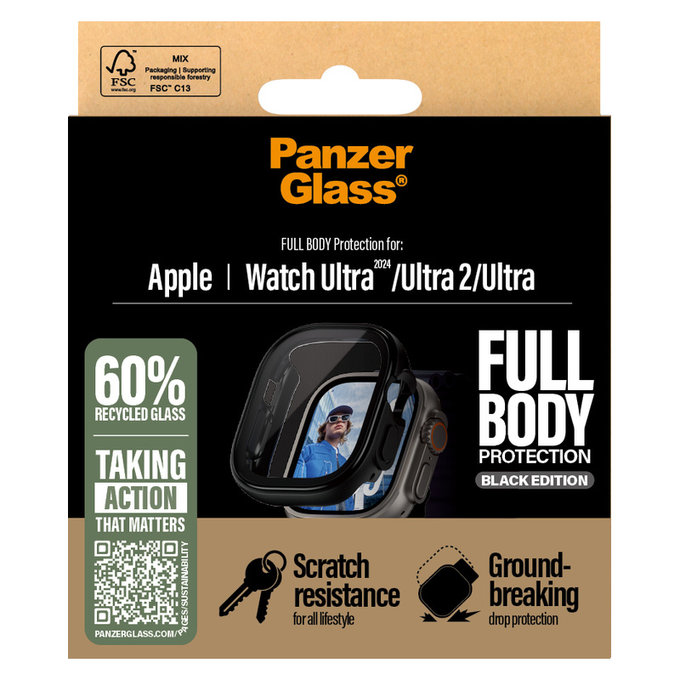 Panzerglas Full Body für Apple Watch Ultra 2024/Ultra 2/Ultra, Schwarz, PanzerGlass