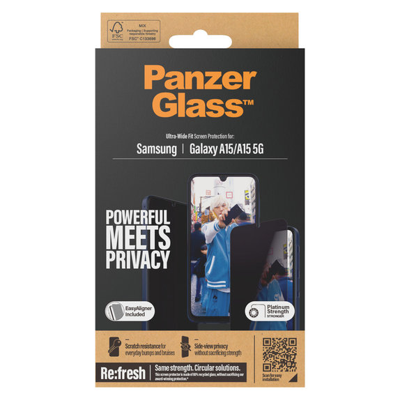 Panzerglas UWF Privacy mit Applikator für Samsung Galaxy A15/A15 5G, Schwarz, PanzerGlass