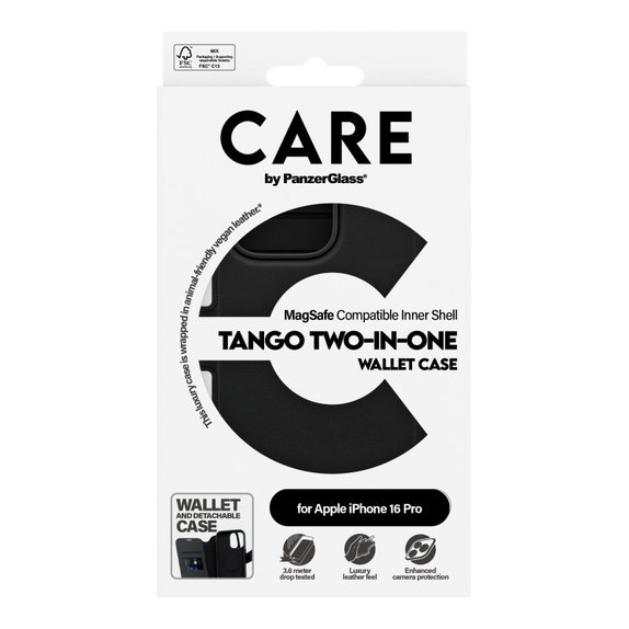 Wallet Tango Two-In-One Hülle mit MagSafe für iPhone 16 Pro, Schwarz, CARE