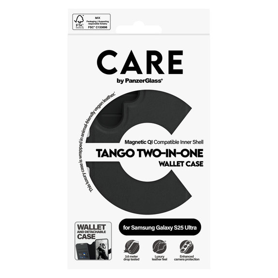 Hülle Wallet Tango Two-In-One mit QI für Samsung Galaxy S25 Ultra, Schwarz, PanzerGlass