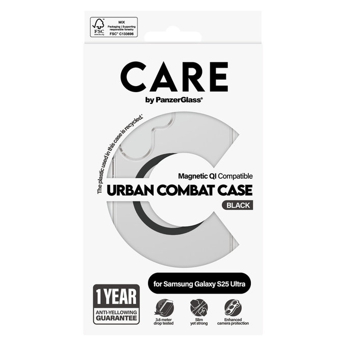 Hülle Urban Combat mit schwarzem QI für Samsung Galaxy S25 Ultra, Transparent, PanzerGlass