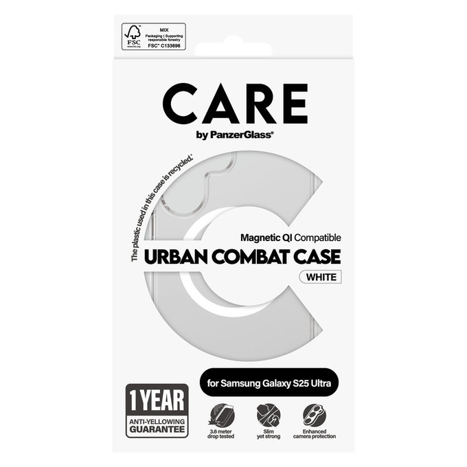 Hülle Urban Combat mit weißem QI für Samsung Galaxy S25 Ultra, Transparent, PanzerGlass