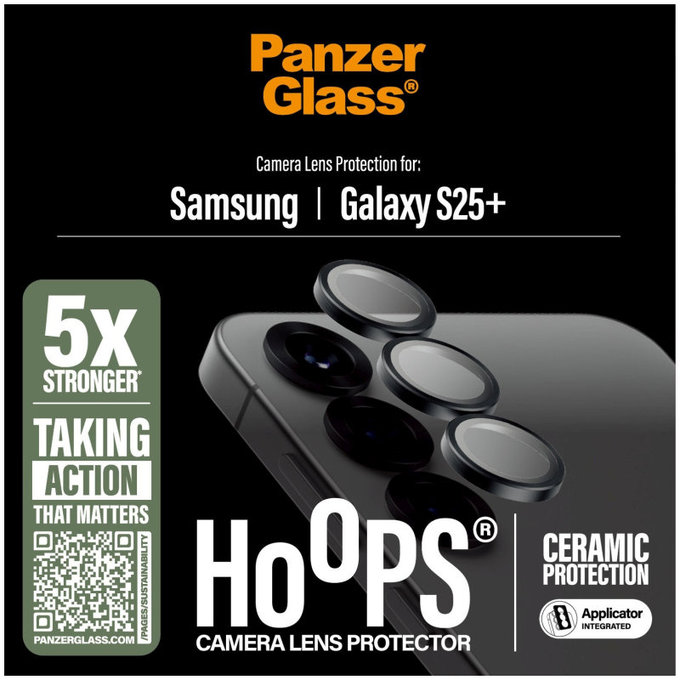 Hoops Ceramic Kameraobjektivschutz für Samsung S25+, Schwarz, PanzerGlass
