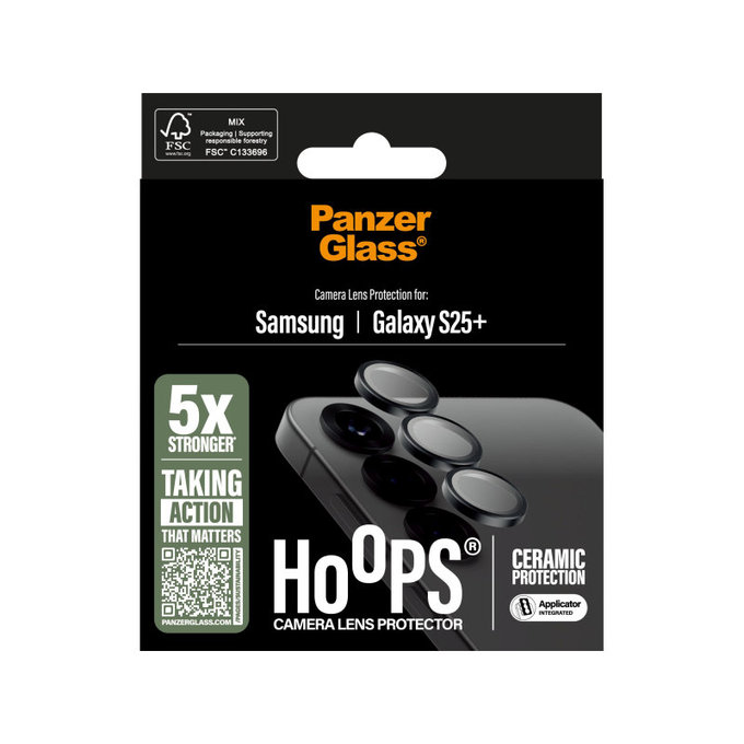 Hoops Ceramic Kameraobjektivschutz für Samsung S25+, Schwarz, PanzerGlass