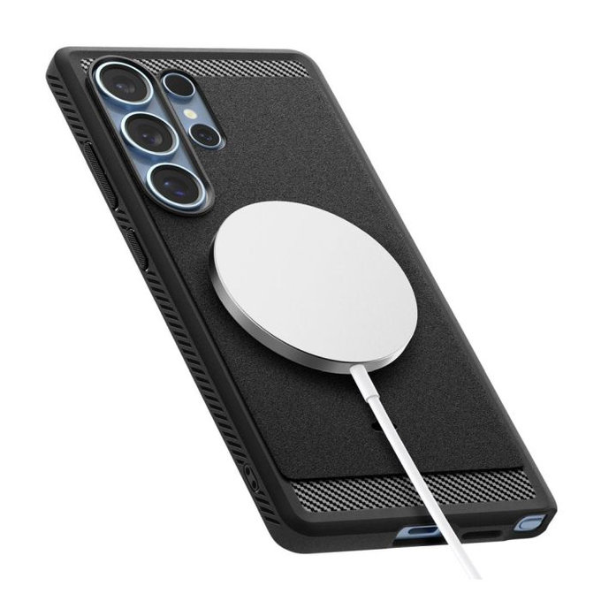 Spigen - Hülle Rugged Armor mit MagSafe für Samsung Galaxy S25 Ultra, Matte Black