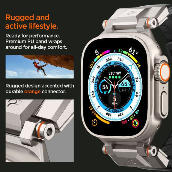 Spigen - Armband Durapro Armor PU für Apple Watch (42, 44, 45, 49mm), schwarz