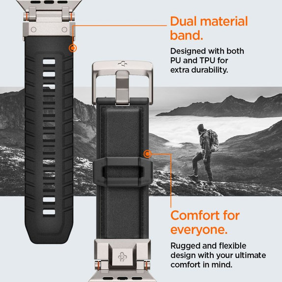 Spigen - Armband Durapro Armor PU für Apple Watch (42, 44, 45, 49mm), schwarz