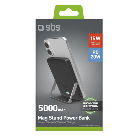 SBS - PowerBank 5000mAh, 20W, Power Delivery, Mag Stand, schwarz