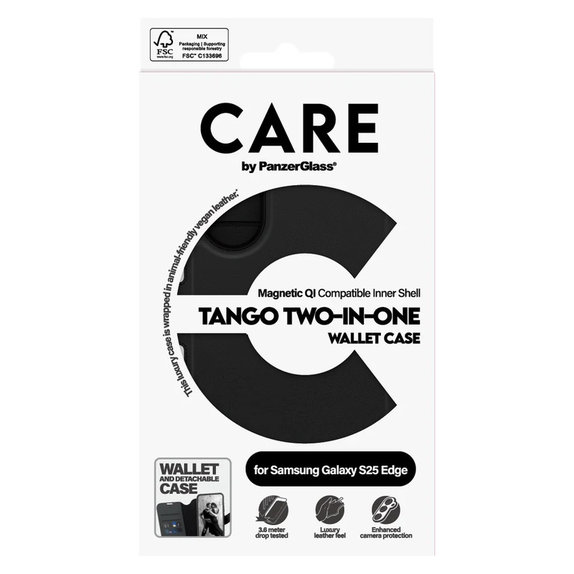 Hülle Wallet Tango Two-In-One mit QI für Samsung Galaxy S25 Edge, Schwarz, PanzerGlass