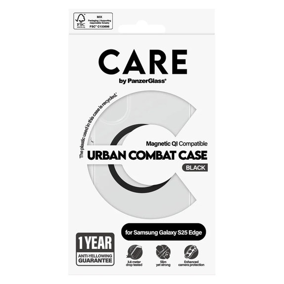 Hülle Urban Combat mit schwarzem QI für Samsung Galaxy S25 Edge, Transparent, PanzerGlass