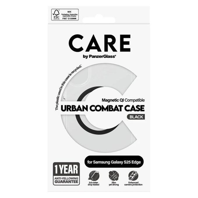 Hülle Urban Combat mit schwarzem QI für Samsung Galaxy S25 Edge, Transparent, PanzerGlass