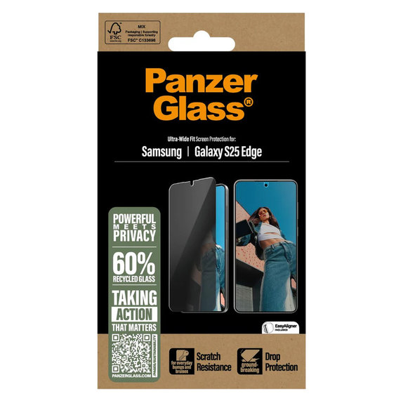 Panzerglas UWF Privacy mit Applikator für Samsung Galaxy S25 Edge, Klar, PanzerGlass