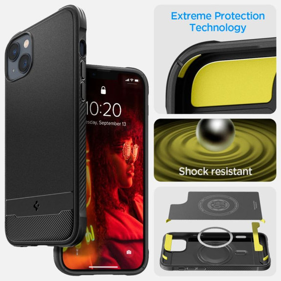 Spigen - Hülle Rugged Armor MagSafe für iPhone 14, Matte Black