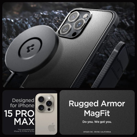 Spigen - Hülle Rugged Armor MagSafe für iPhone 15 Pro Max, Matte Black
