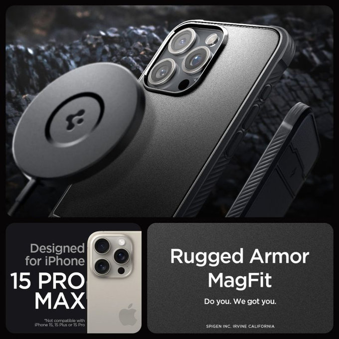 Spigen - Hülle Rugged Armor MagSafe für iPhone 15 Pro Max, Matte Black