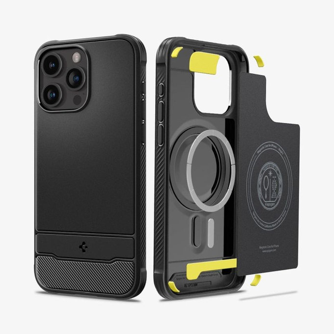 Spigen - Hülle Rugged Armor MagSafe für iPhone 15 Pro, Matte Black