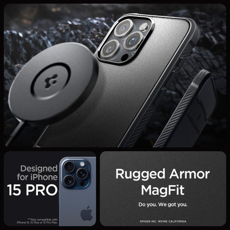 Spigen - Hülle Rugged Armor MagSafe für iPhone 15 Pro, Matte Black