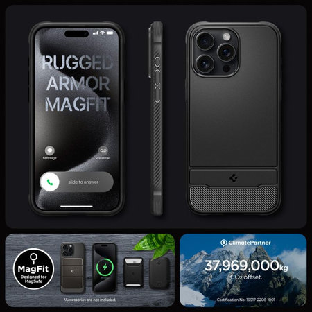 Spigen - Hülle Rugged Armor MagSafe für iPhone 15 Pro, Matte Black