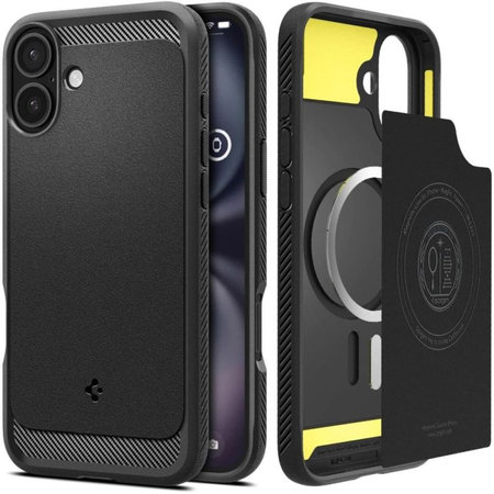 Spigen - Hülle Rugged Armor MagSafe für iPhone 16, Matte Black