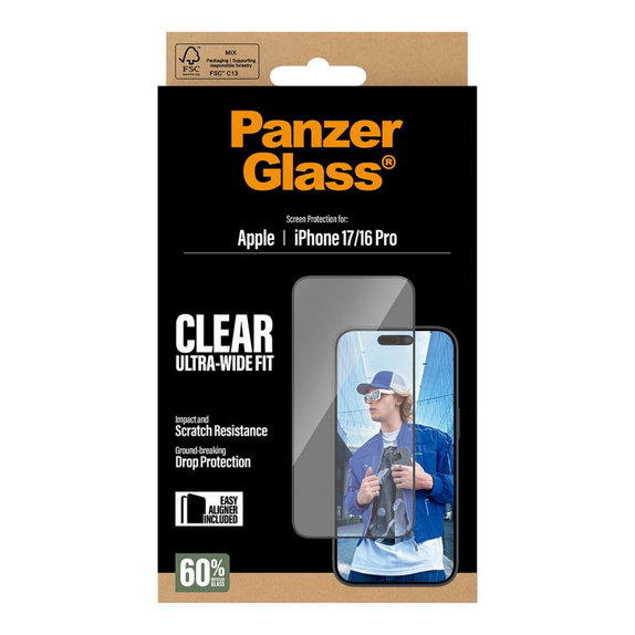 UWF Panzerglas mit Applikator für iPhone 17/16 Pro, Schwarz, PanzerGlass