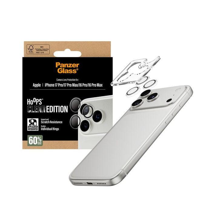 PanzerGlass - Kameraobjektiv-Schutzhülle Hoops für iPhone 16 Pro, 16 Pro Max, 17 Pro, 17 Pro Max, transparent