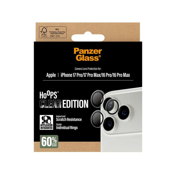 Hoops Kameraobjektivschutz für iPhone 17 Pro Max/17 Pro/16 Pro Max/16 Pro, transparent, PanzerGlass
