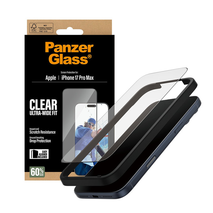 UWF Panzerglas mit Applikator für iPhone 17 Pro Max, Schwarz, PanzerGlass