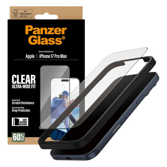 UWF Panzerglas mit Applikator für iPhone 17 Pro Max, Schwarz, PanzerGlass