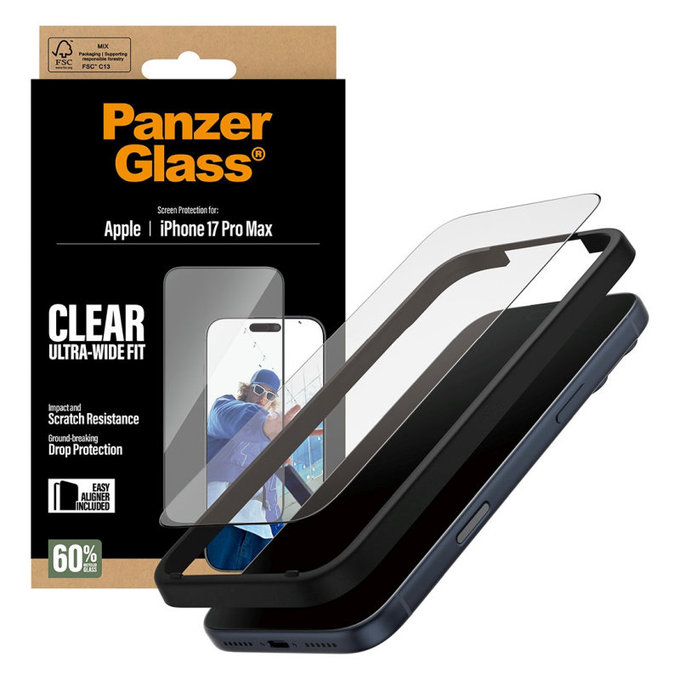 UWF Panzerglas mit Applikator für iPhone 17 Pro Max, Schwarz, PanzerGlass