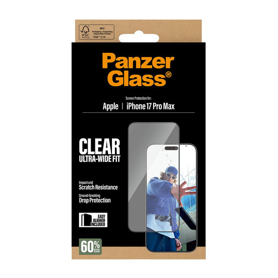 UWF Panzerglas mit Applikator für iPhone 17 Pro Max, Schwarz, PanzerGlass