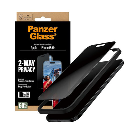 PanzerGlass - UWF 2-Way Privacy Tempered Glass mit Applikator für iPhone 17 Air, Schwarz