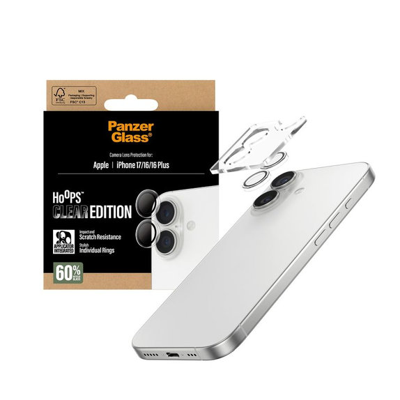 PanzerGlass - Kameraobjektiv-Schutzhülle Hoops für iPhone 16, 16 Plus, 17, transparent