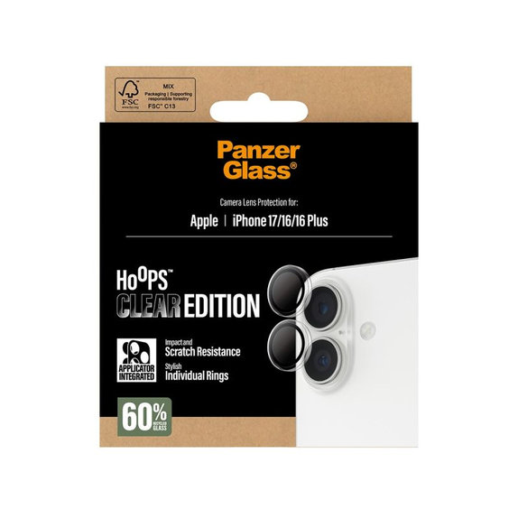 PanzerGlass - Kameraobjektiv-Schutzhülle Hoops für iPhone 16, 16 Plus, 17, transparent