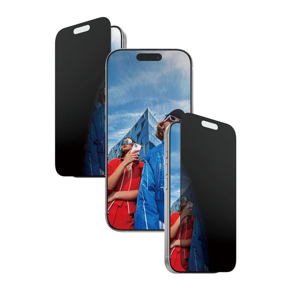 UWF 2-Way Privacy Panzerglas mit Fastfit für iPhone 17/16 Pro, Schwarz, PanzerGlass