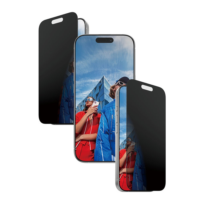 UWF 2-Way Privacy Panzerglas mit Fastfit für iPhone 17/16 Pro, Schwarz, PanzerGlass