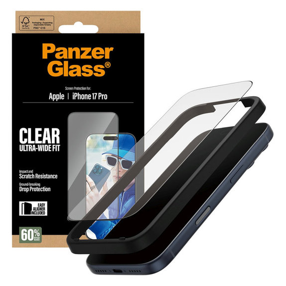 UWF Panzerglas mit Applikator für iPhone 17 Pro, Schwarz, PanzerGlass