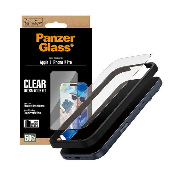 UWF Panzerglas mit Applikator für iPhone 17 Pro, Schwarz, PanzerGlass